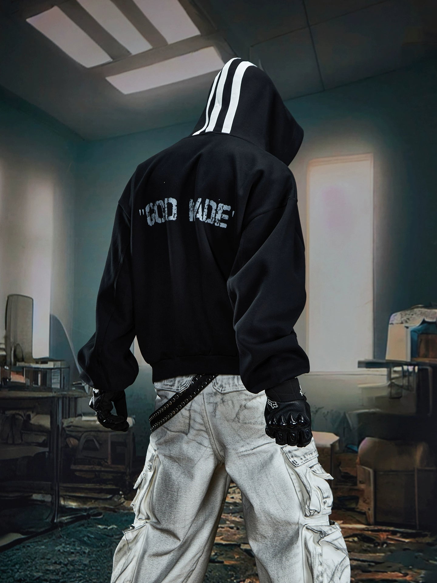 Triple-Stripe Oversized Hooded Sweatshirt