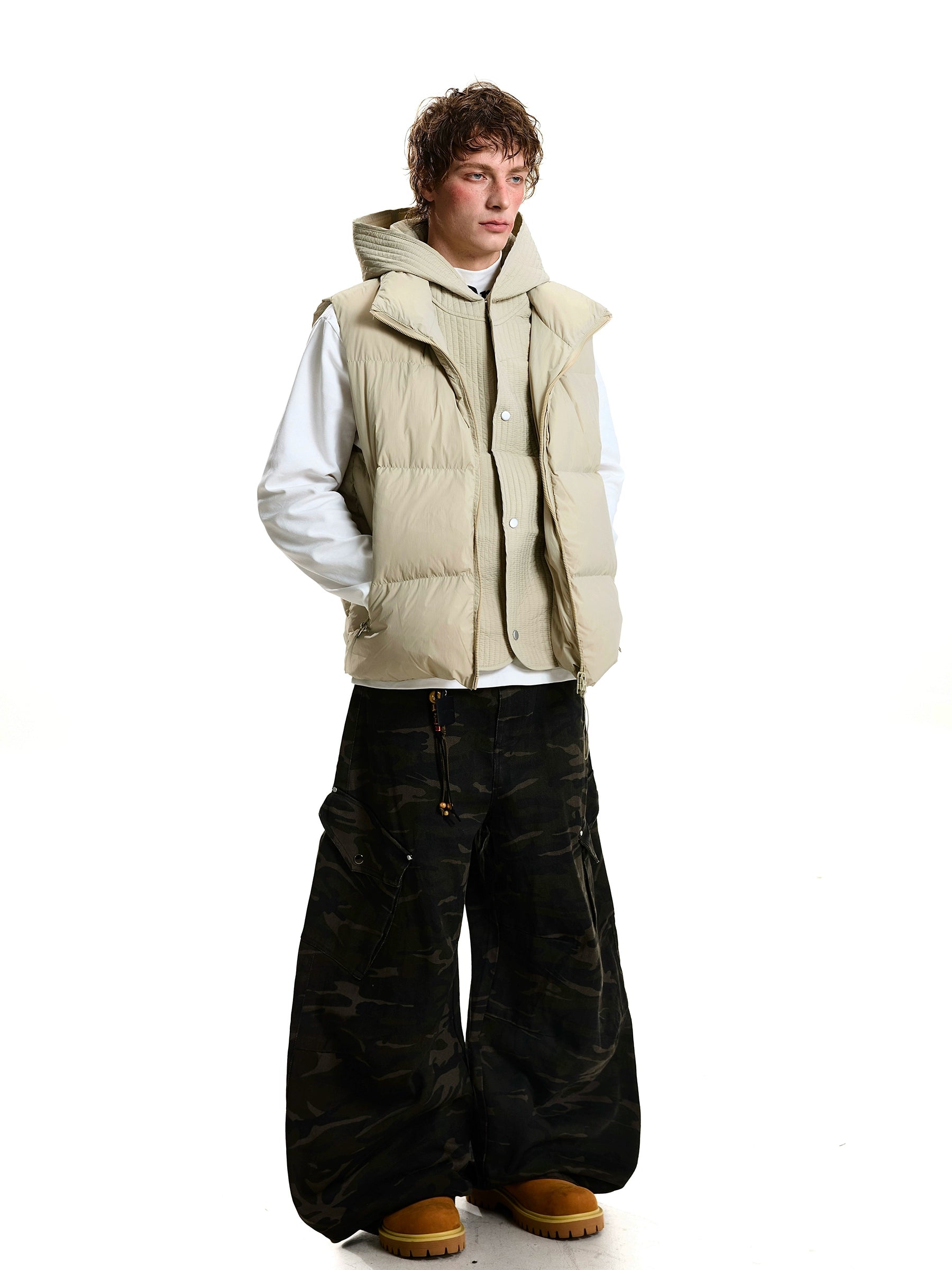 Layered-Look 90% Down Hooded Puffer Vest