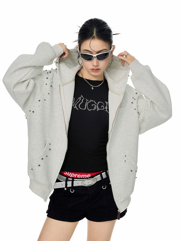 【25s Sep.】Vintage Pearl Detail Oversized Hoodie