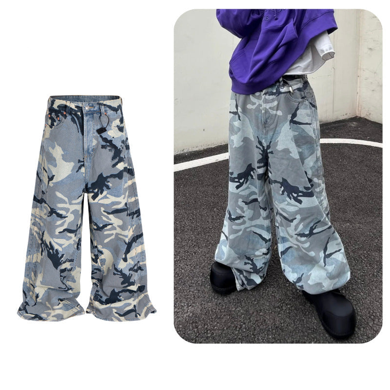 【25s Aug.】Vintage Washed Snow Camo Wide-Leg Pants