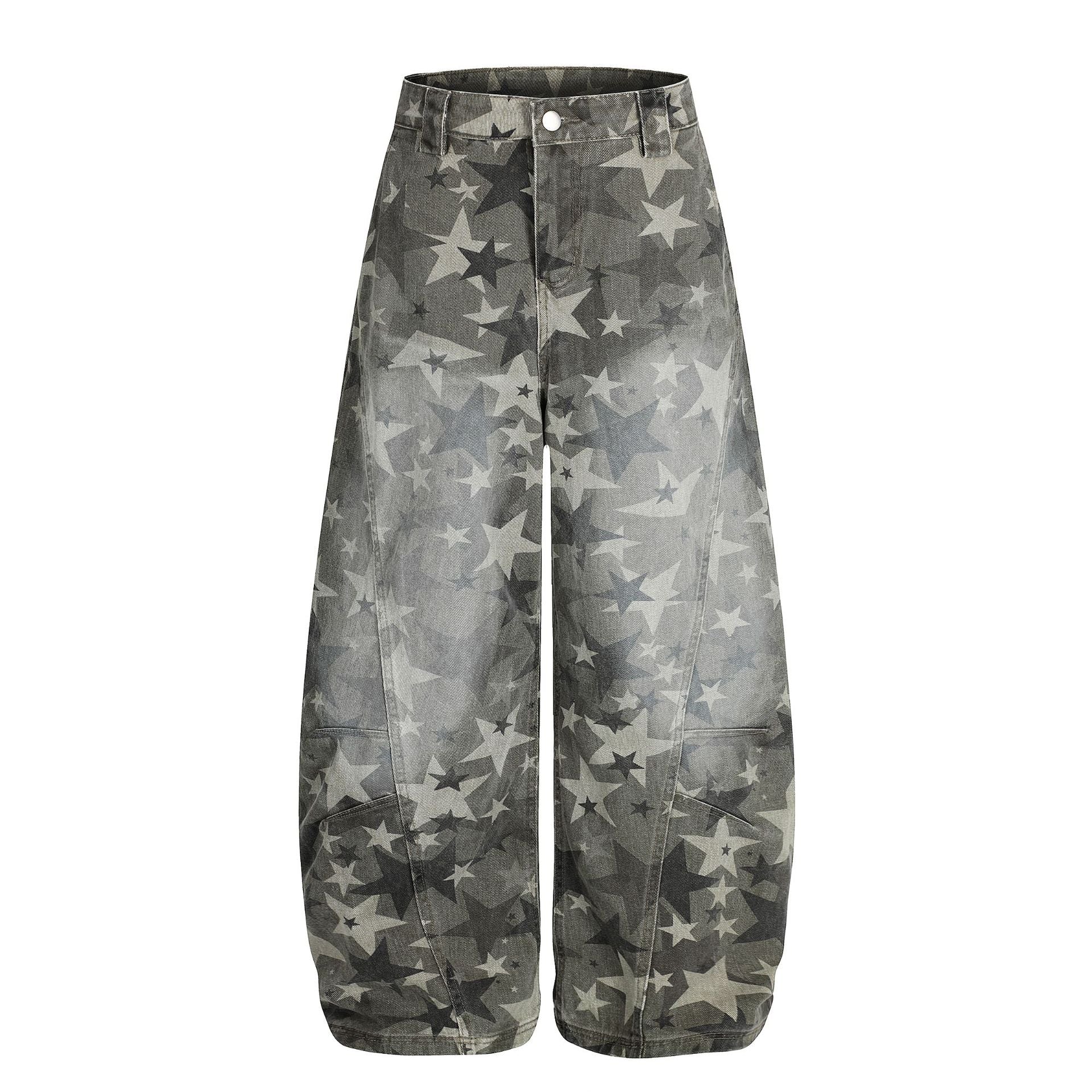 【25s Aug.】Camouflage Star Curved-Cut Jeans