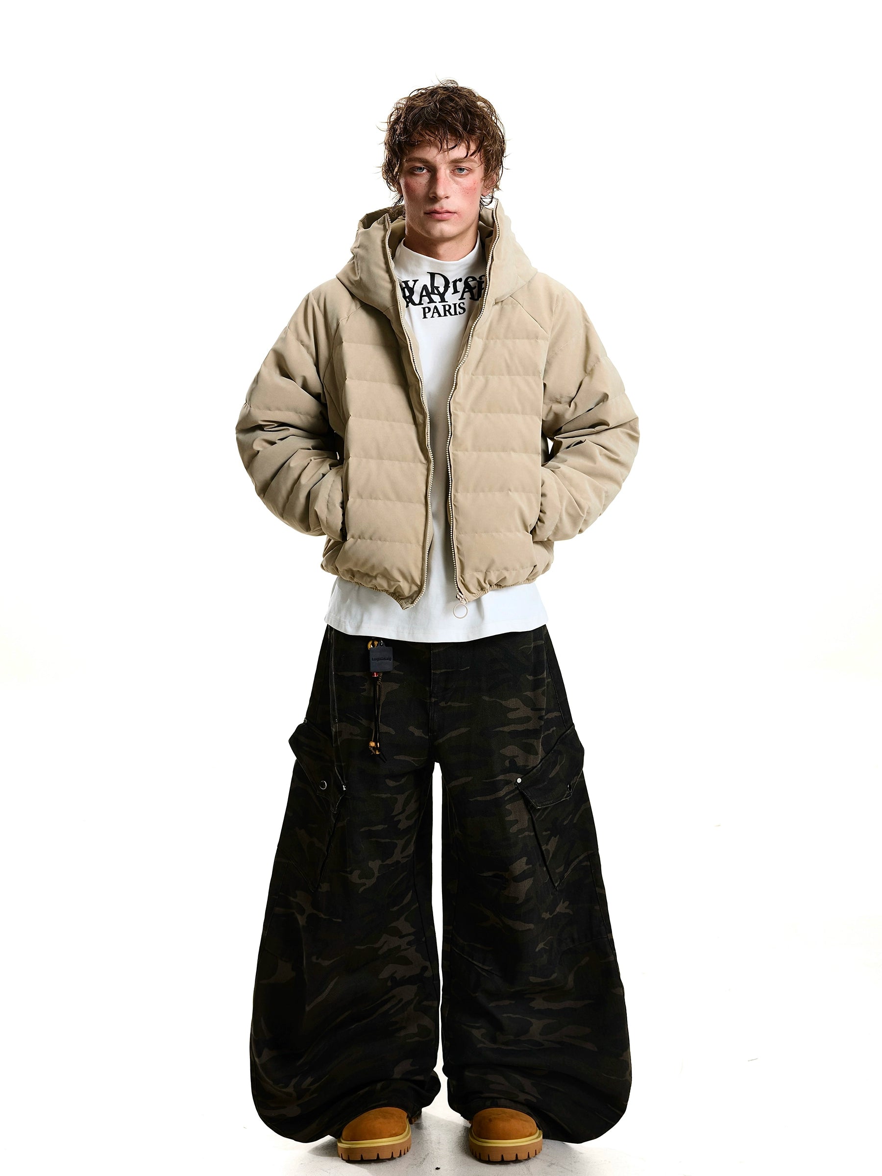 Lightweight 90% Down Ribbed Masked Hood Puffer