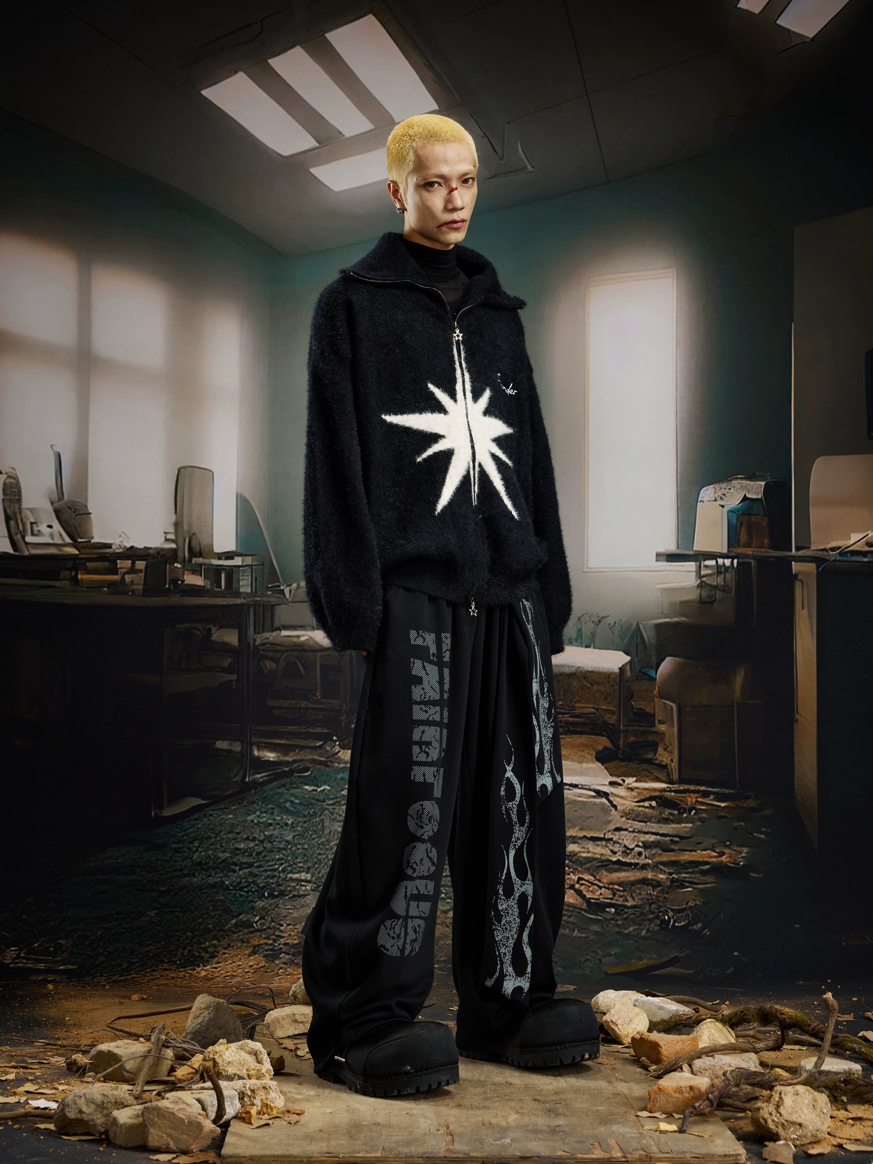 Y2K Mohair-Inspired High-Neck Zip Knit Sweater