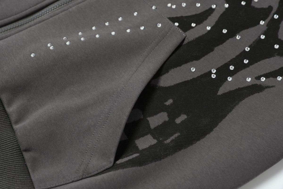 【25s Aug.】Vintage Flame Rhinestone Hoodie Jacket