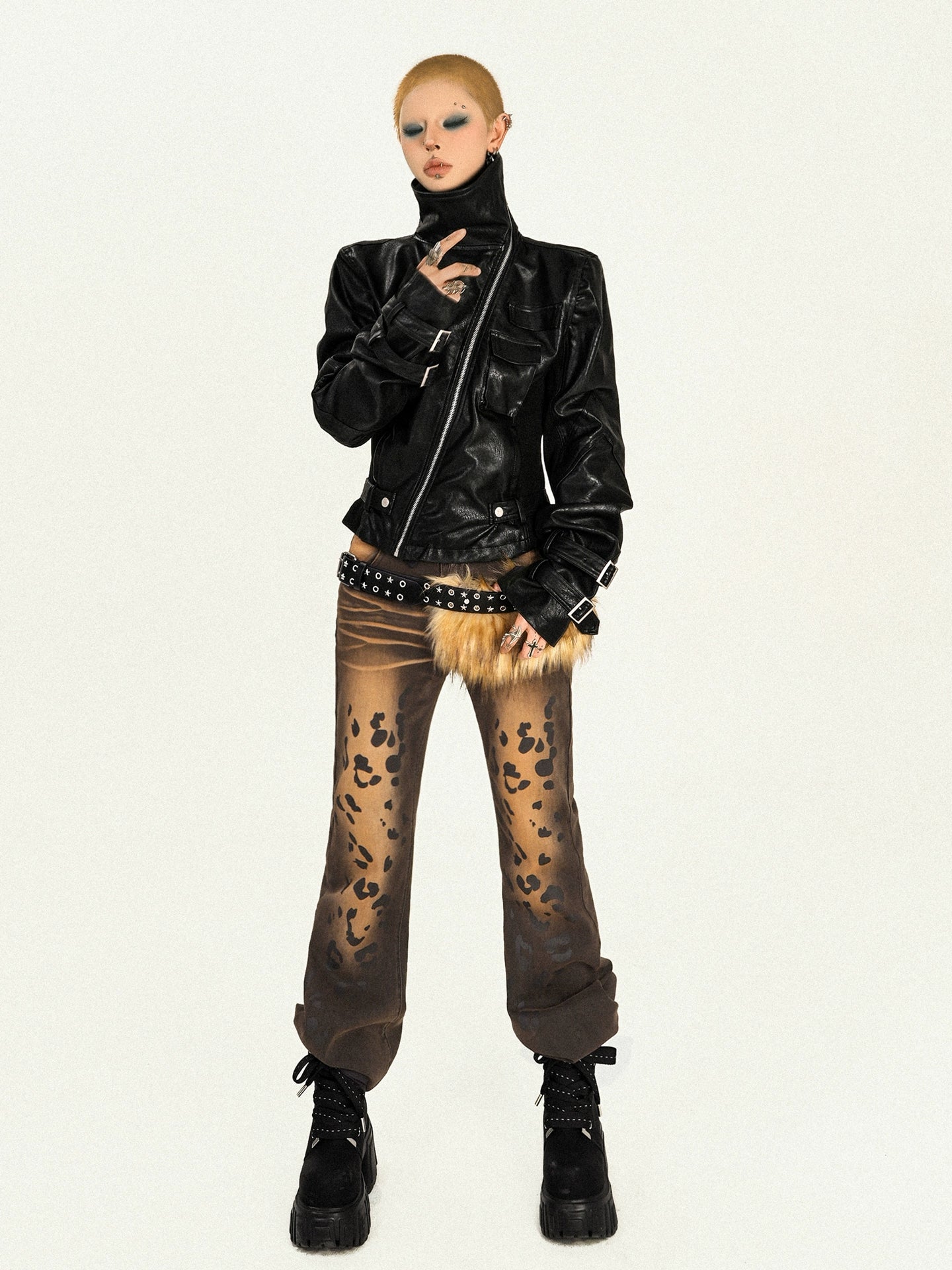 Black Techwear Fitted Leather Jacket