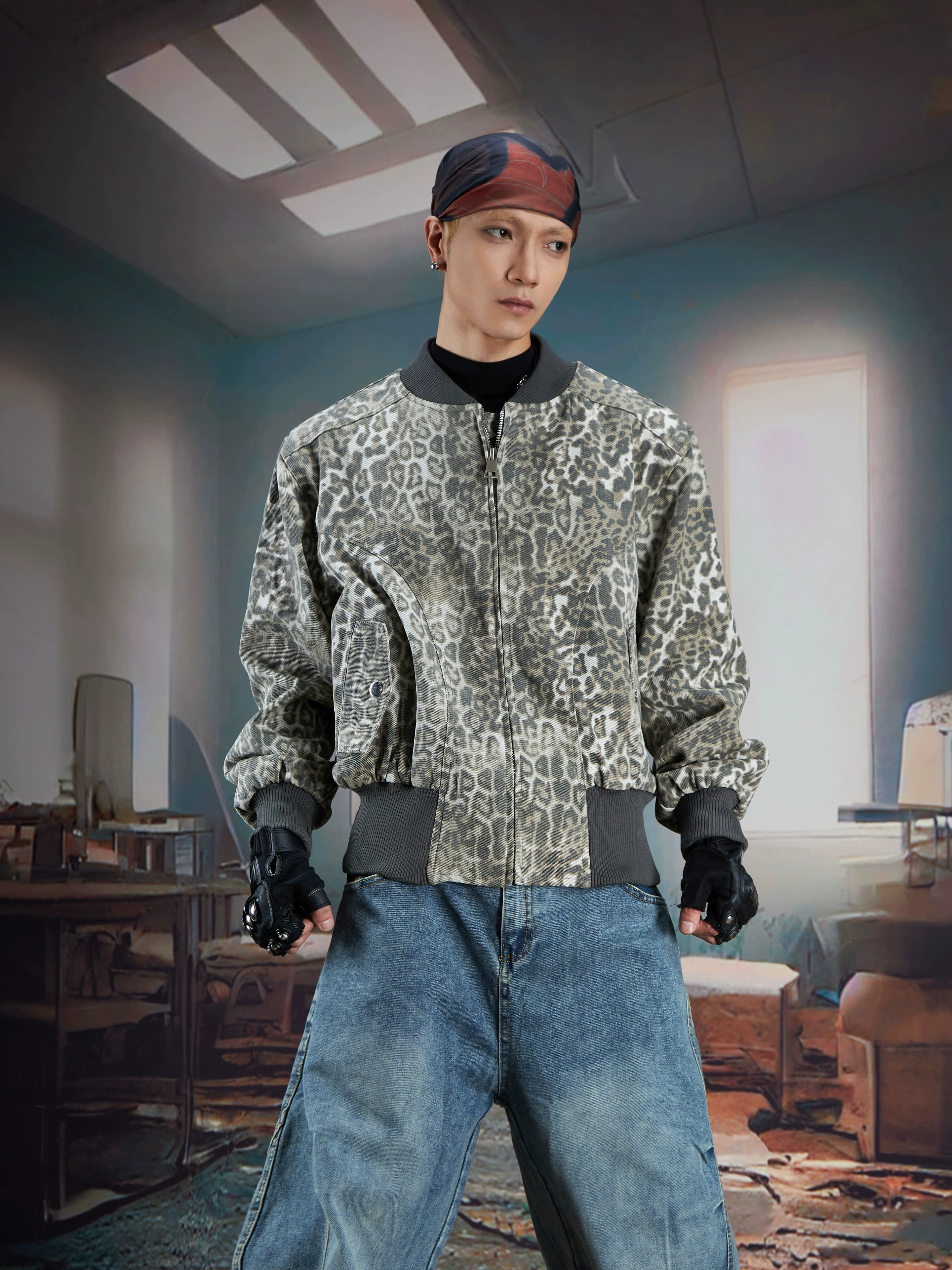 Leopard Print Baseball Jacket with Streetwear Casual Fit