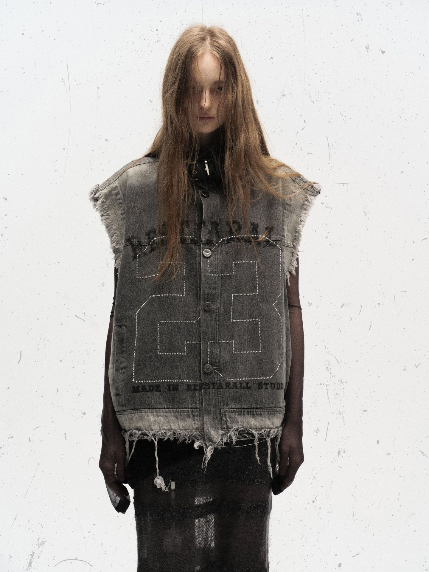 Digital Gradient Print Denim Vest