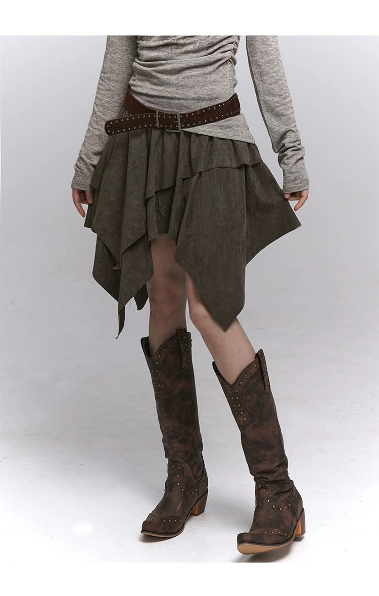 Brown Suede A-Line Mini Skirt