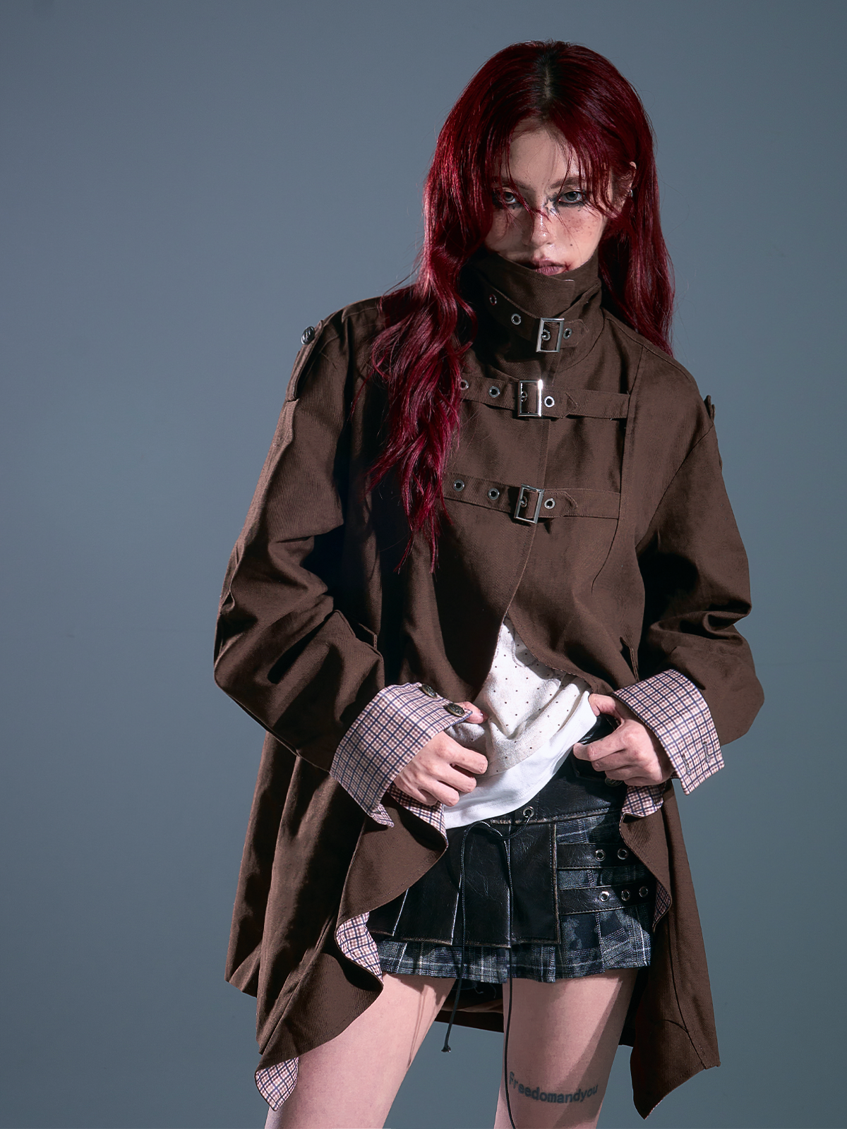 Vintage Plaid Contrast Lapel Long Coat