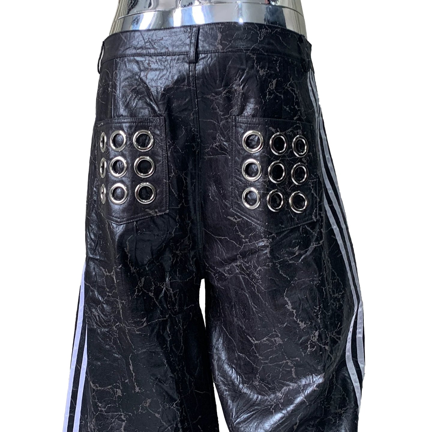 Sanhoostudio Cracked Wide Leg PU Leather Pants