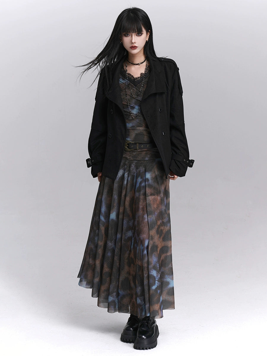 Black Double-Breasted Suede Jacket