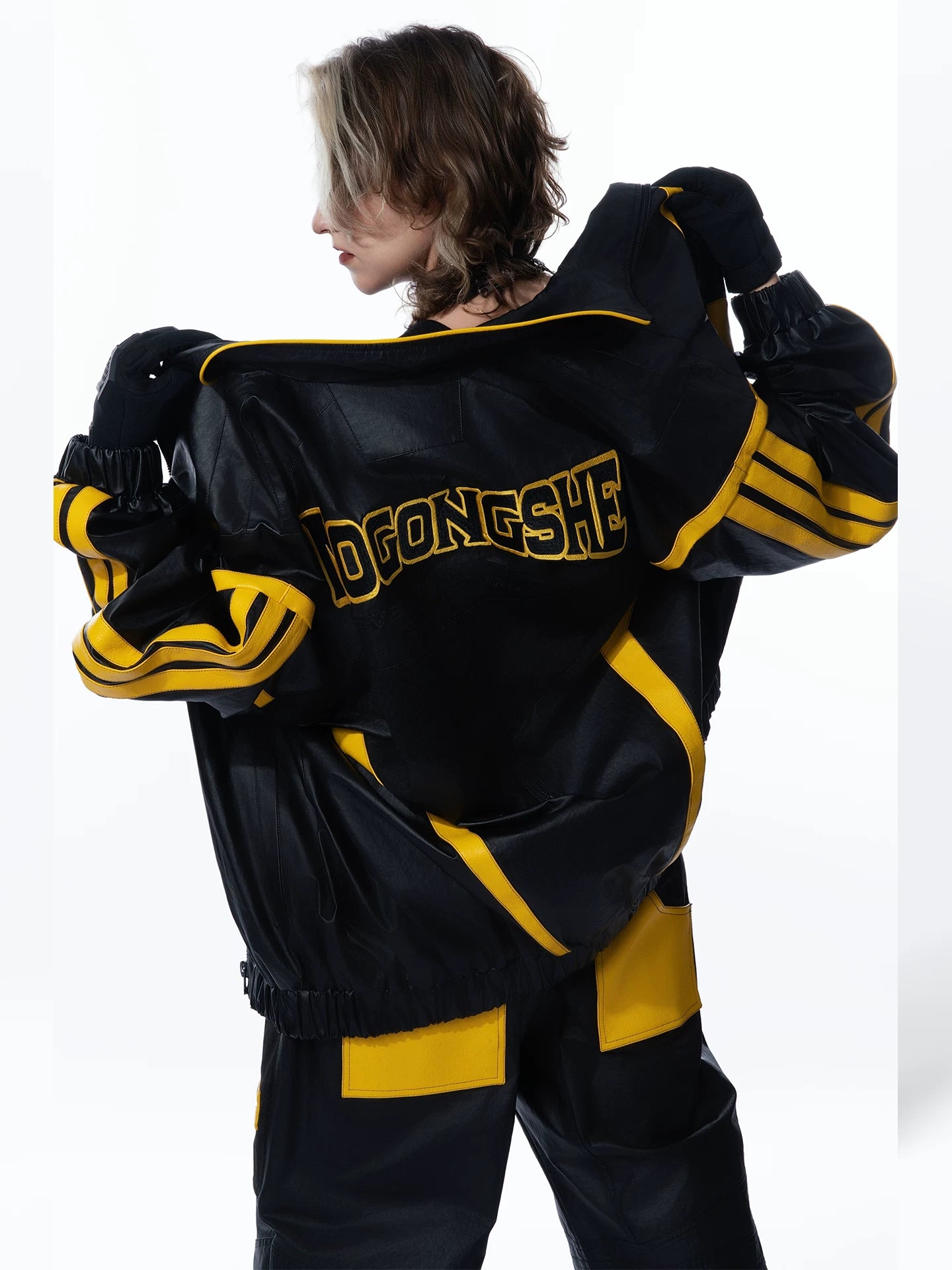 Sanhoostudio Colorblock PU Leather Biker Jacket