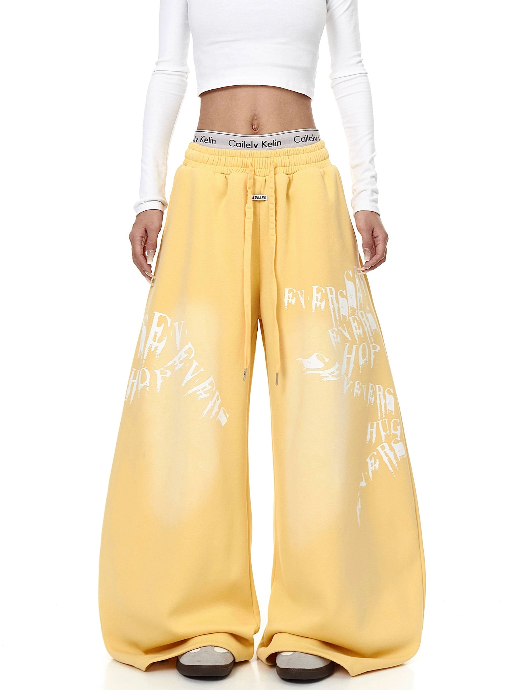 Washed Gradient Letter Print Sweatpants