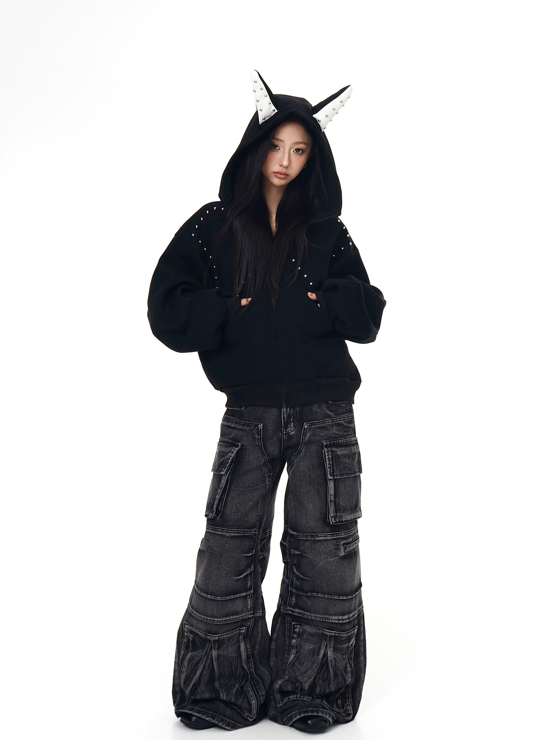 Studded Doberman Ear Hoodie Jacket