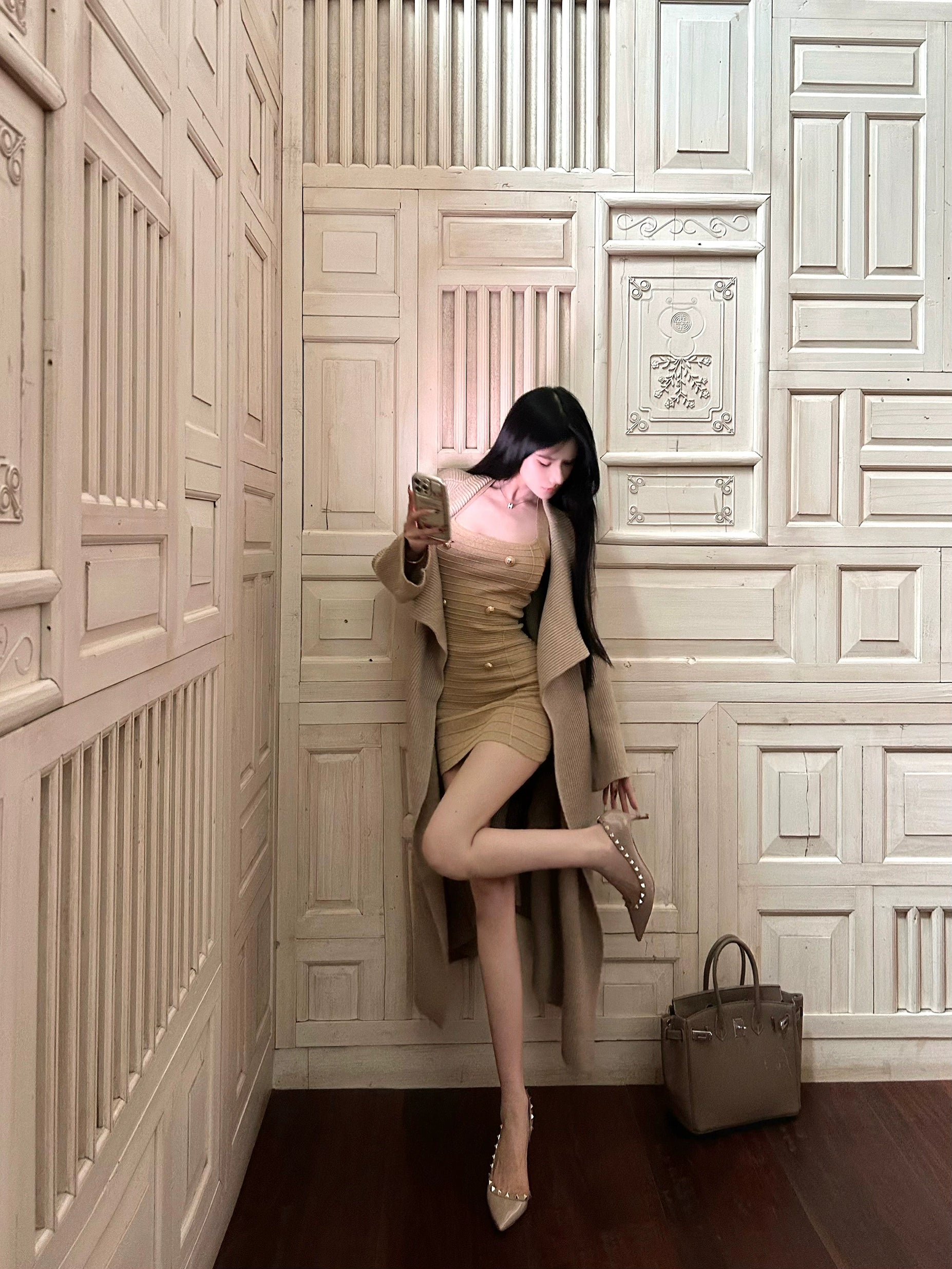 Shop the Sexy Chic Knit Halter Dress from Sanhoostudio, a bodycon knit mini dress with a modern halter neckline, perfect for parties and casual wear.