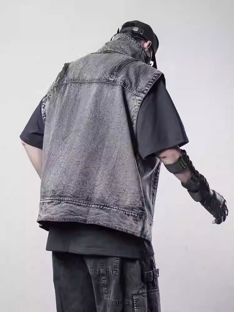 Deconstructed Oblique Zipper Jacket Vest