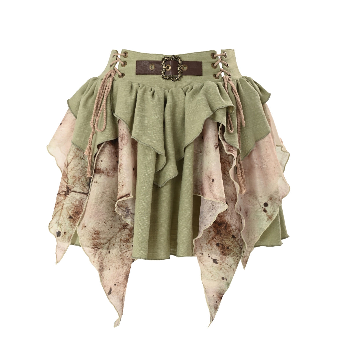 Jungle Patchwork Ruffle Mini Skirt