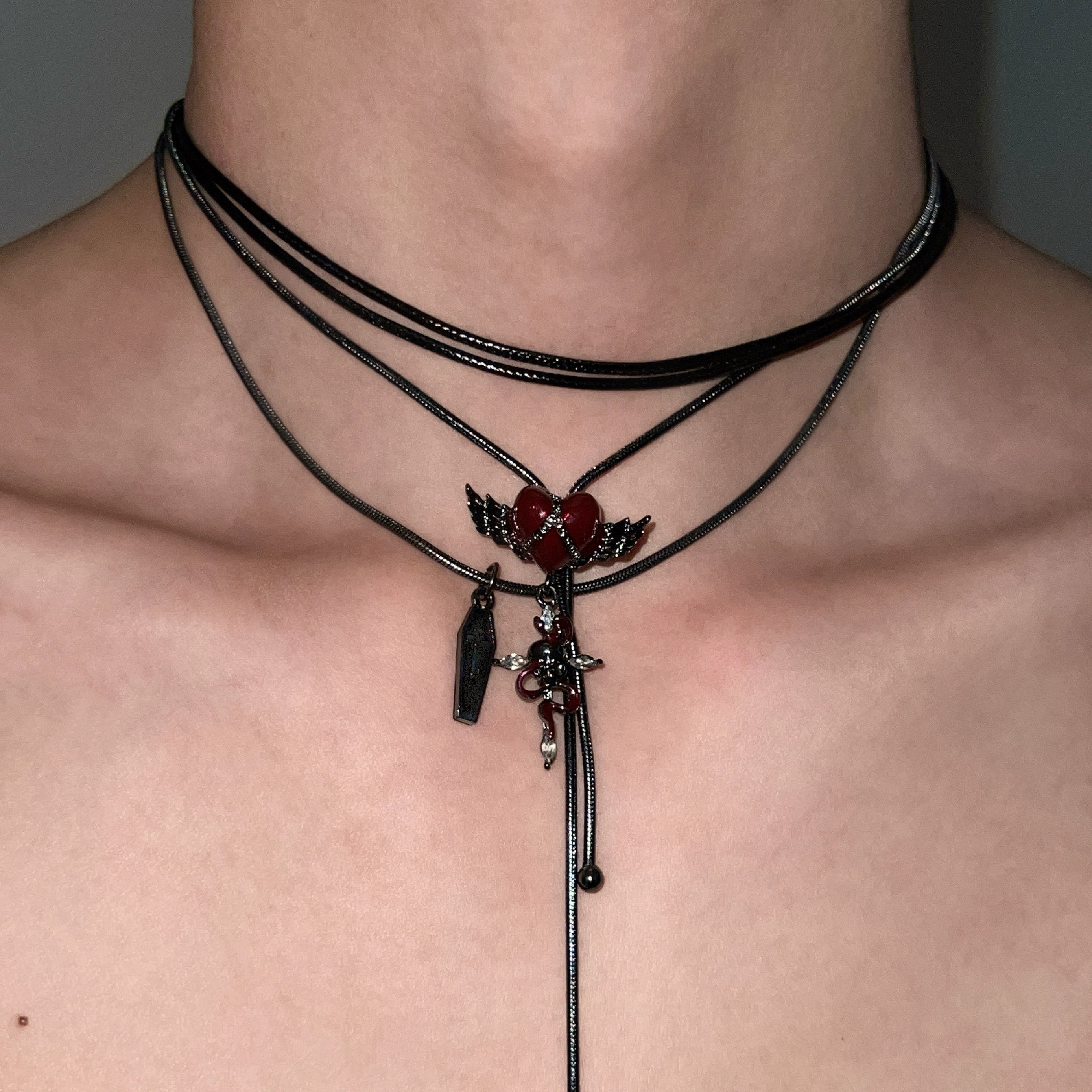 Layered Gothic Cross Heart Necklace