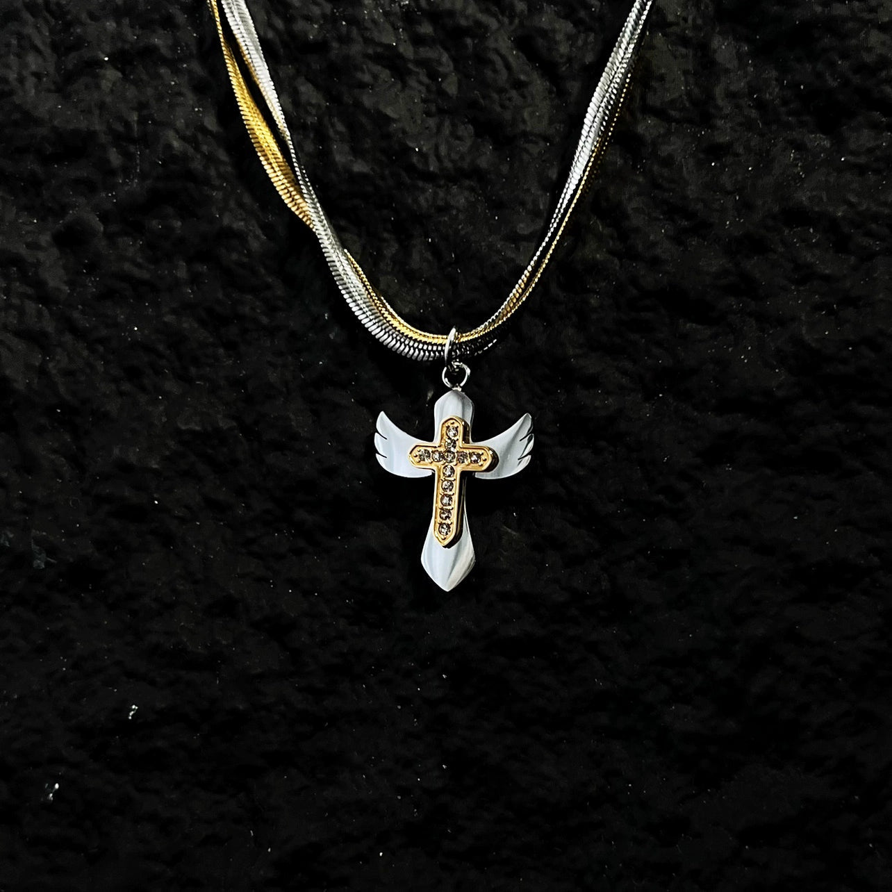Gold-Plated Double Cross Titanium Necklace