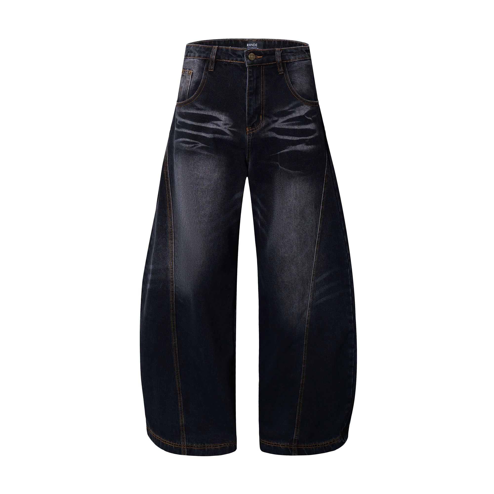 Whiskered Washed Vintage Wide-Leg Denim Pants