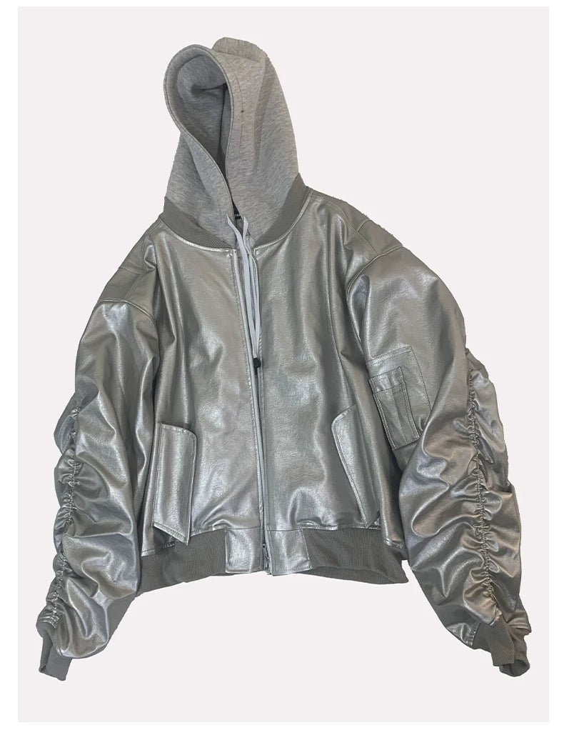 Sanhoostudio Layered Oversized PU Leather Jacket