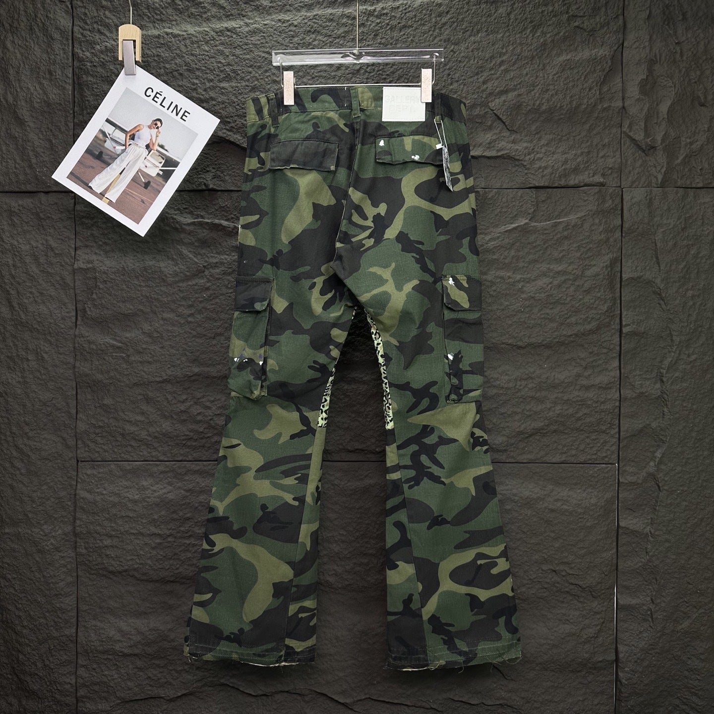 【25s Aug.】Hand-Painted Camouflage Patchwork Flared Cargo Jeans