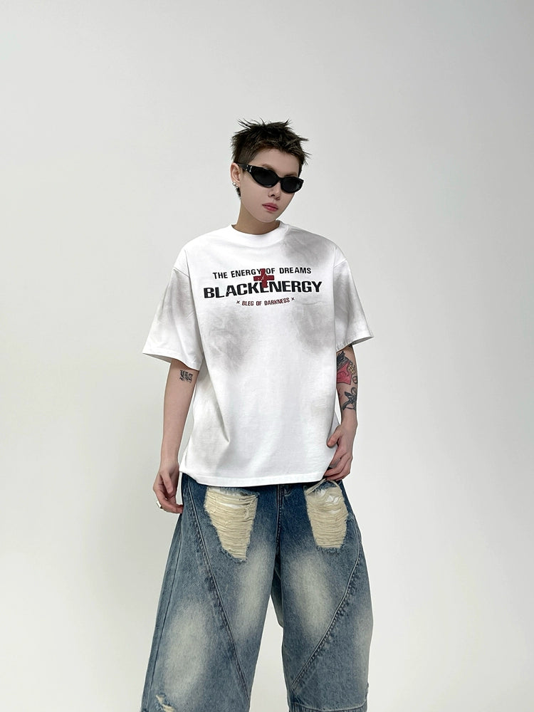 The Sanhoostudio oversized T-shirt features a distressed vintage wash with a round neck and structured shoulders. With its breathable cotton fabric and relaxed high street vibe, it’s a wardrobe staple that blends comfort and edgy streetwear style.