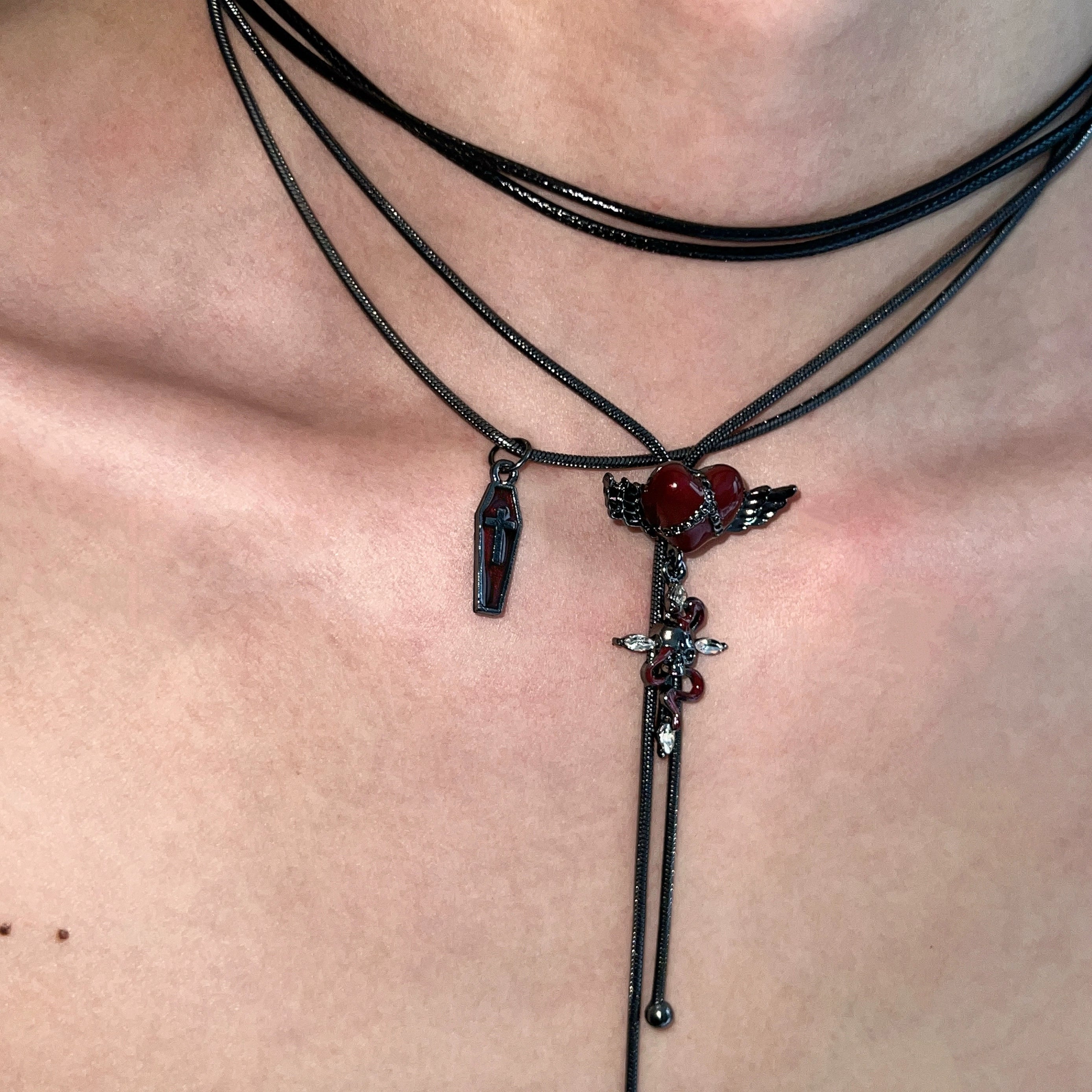 Layered Gothic Cross Heart Necklace