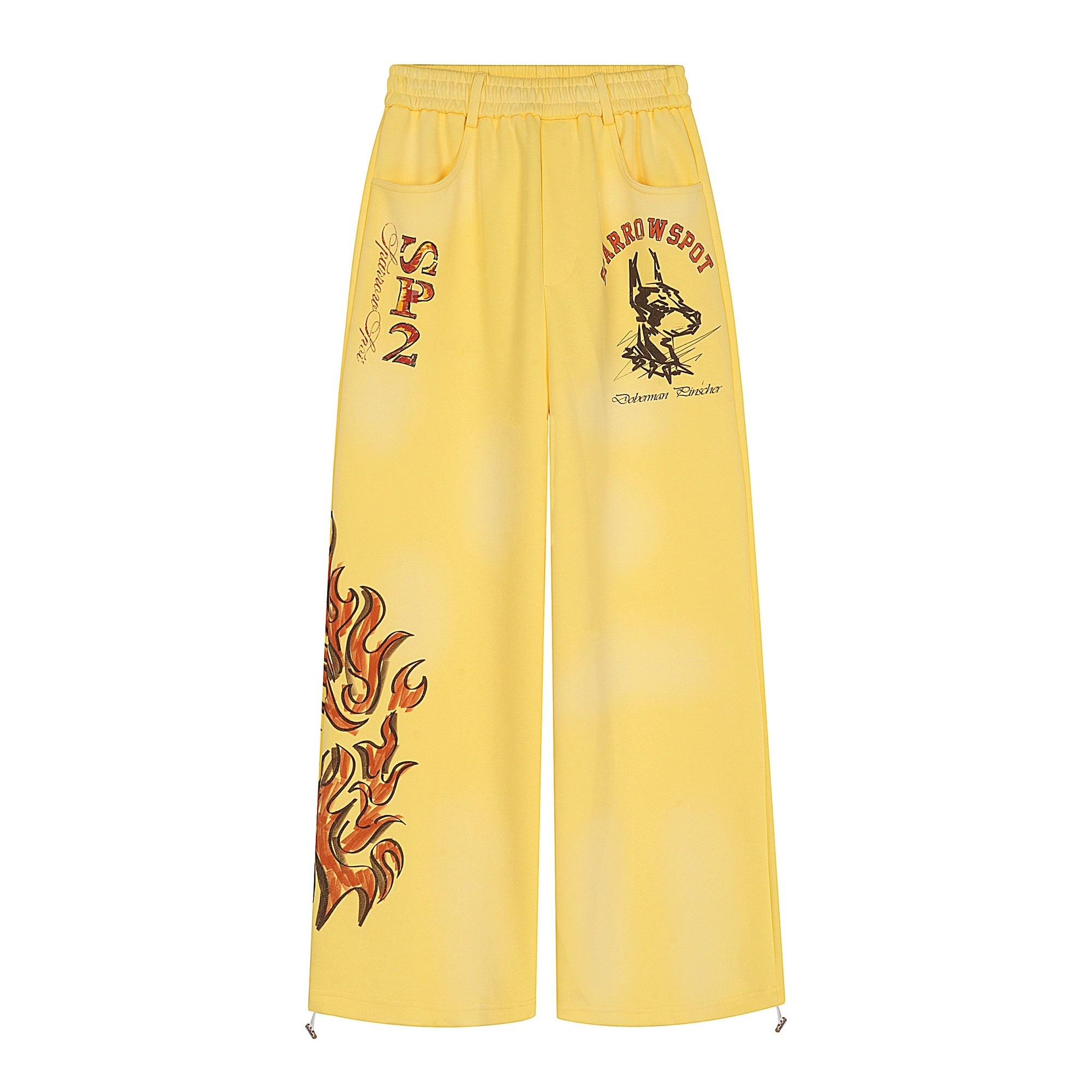 Hand-Painted Flame Print Straight Sweatpants