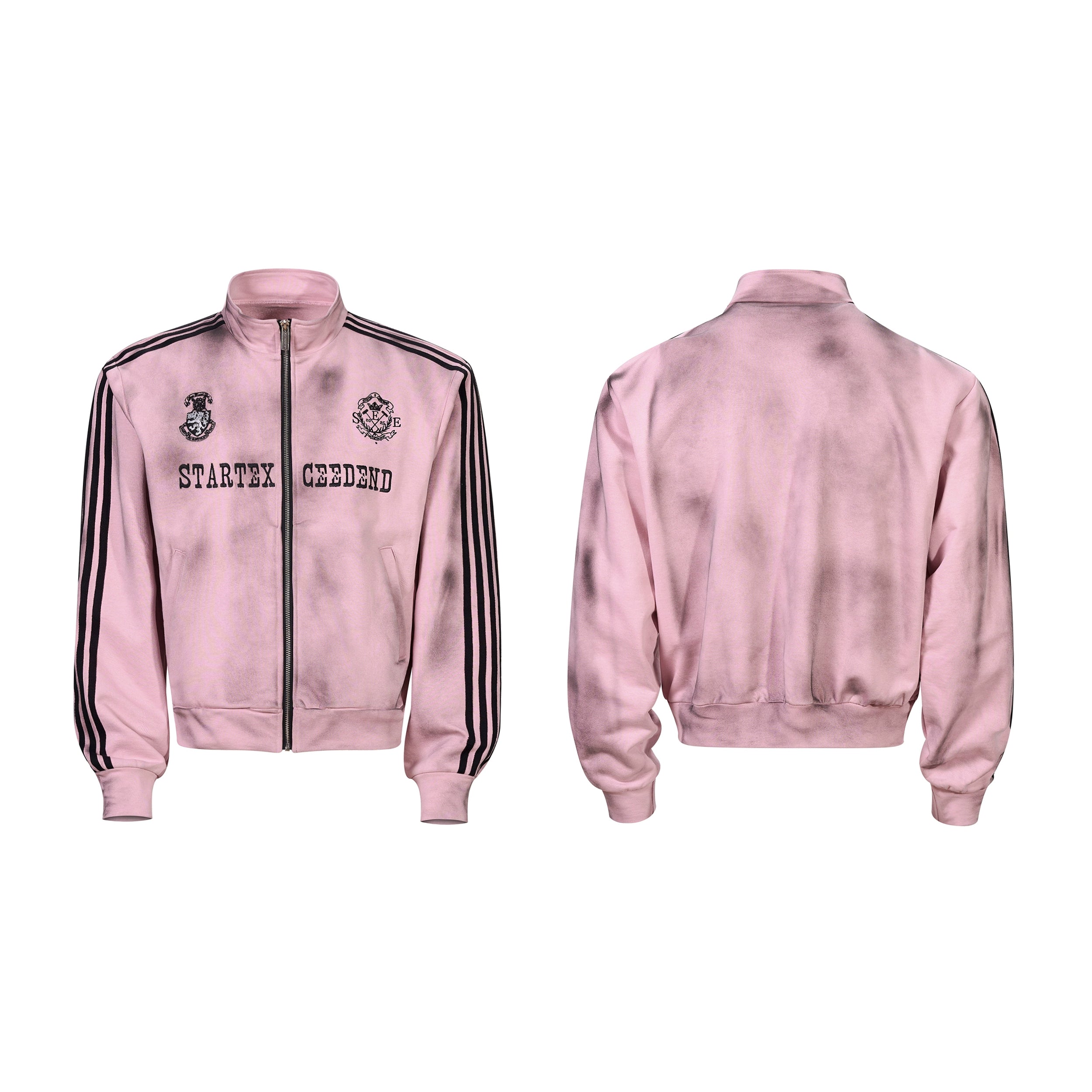 Pink Four-Stripes Washed Varsity Sweatshirt Set