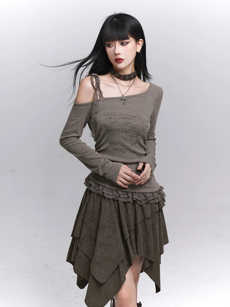 Brown Suede A-Line Mini Skirt