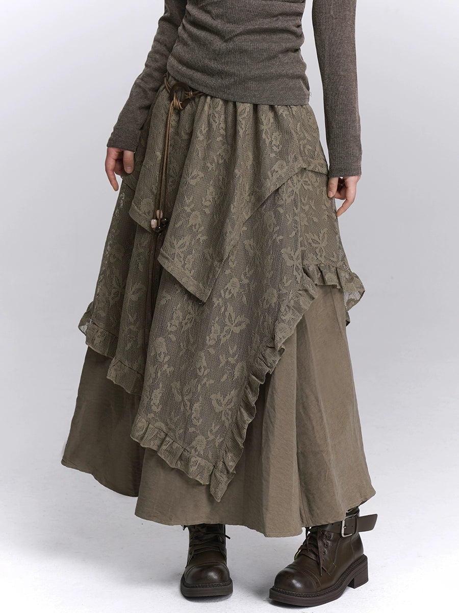Brown Lace Long Skirt Mallard Style
