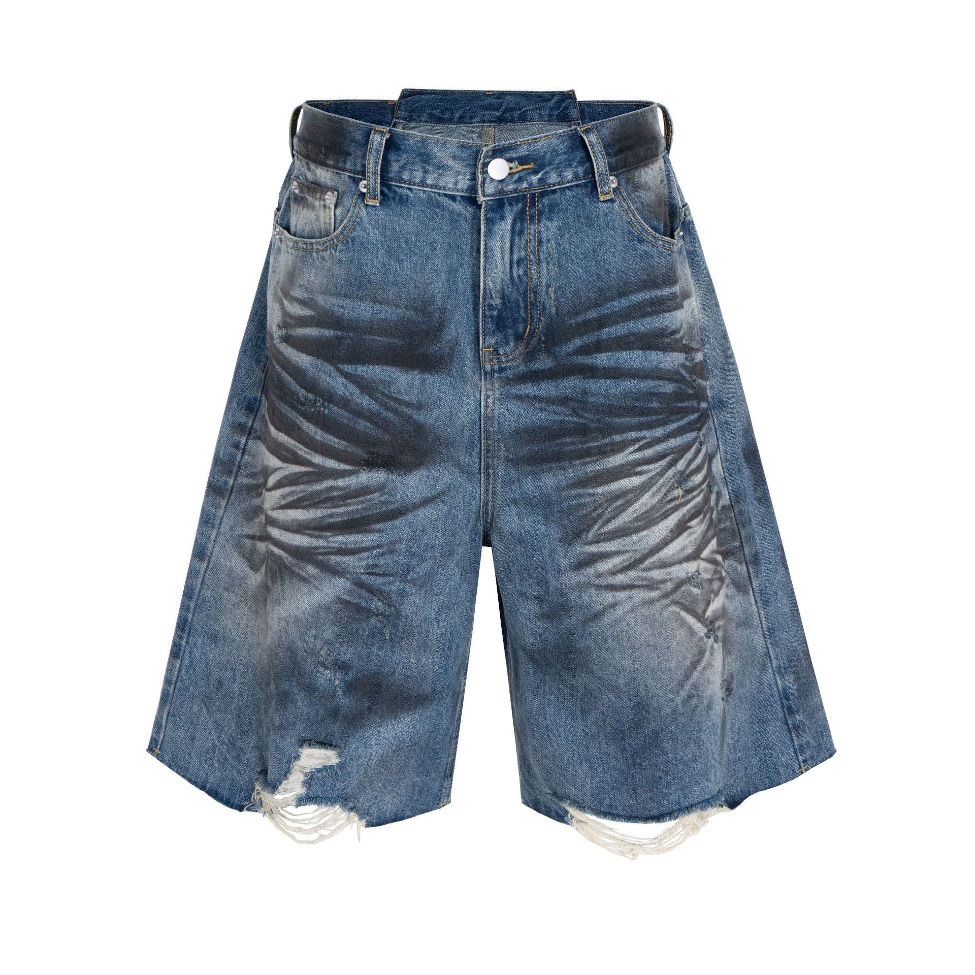 【25s Aug.】Vintage Distressed Mud-Dyed Cropped Denim Shorts