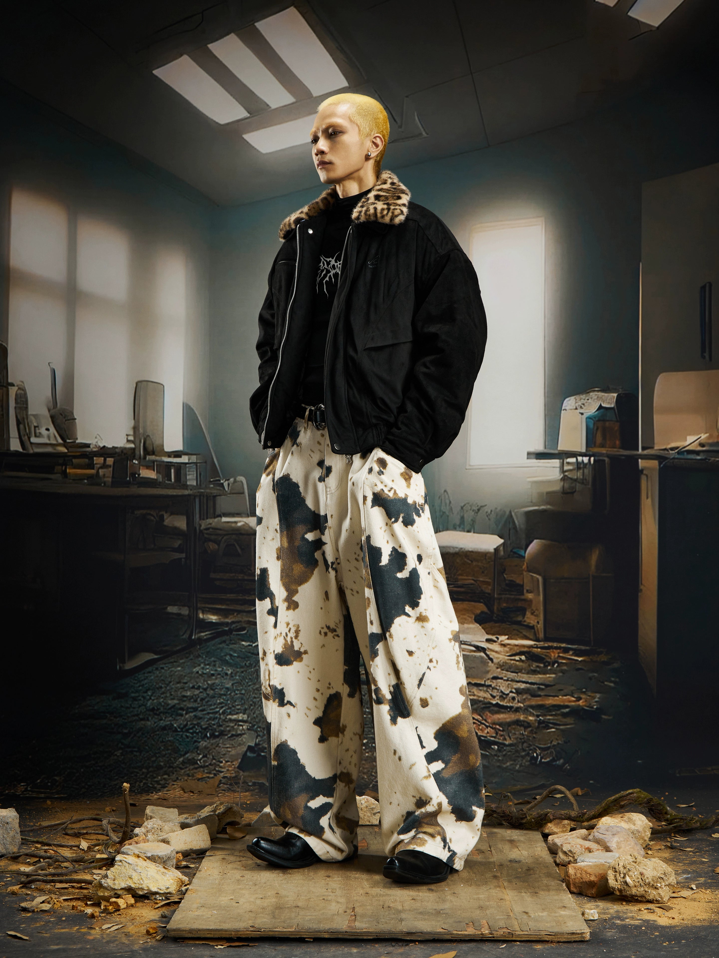 Detachable Leopard Collar Short Puffer Jacket