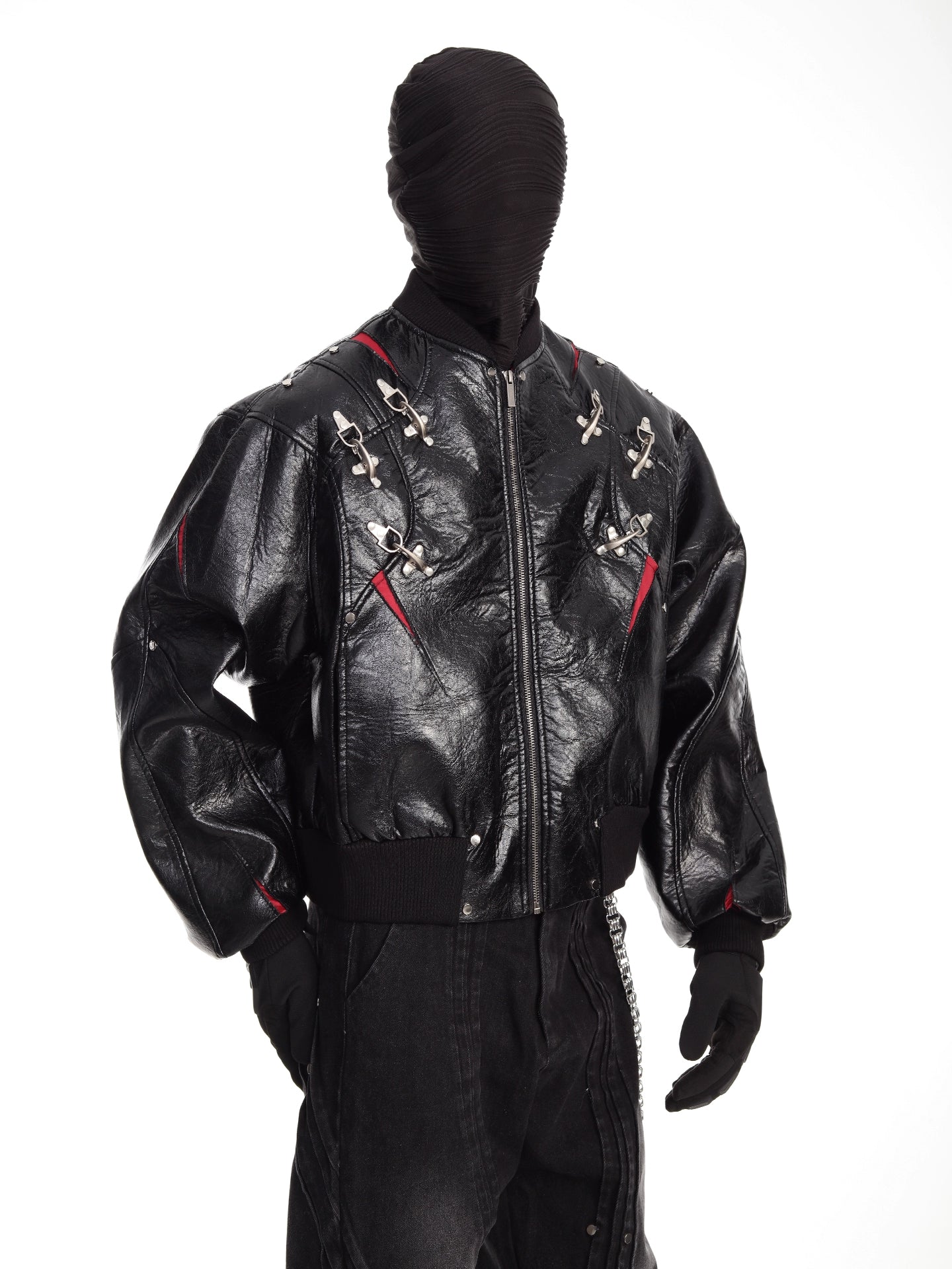 Metallic Deconstructed Black Leather Jacket