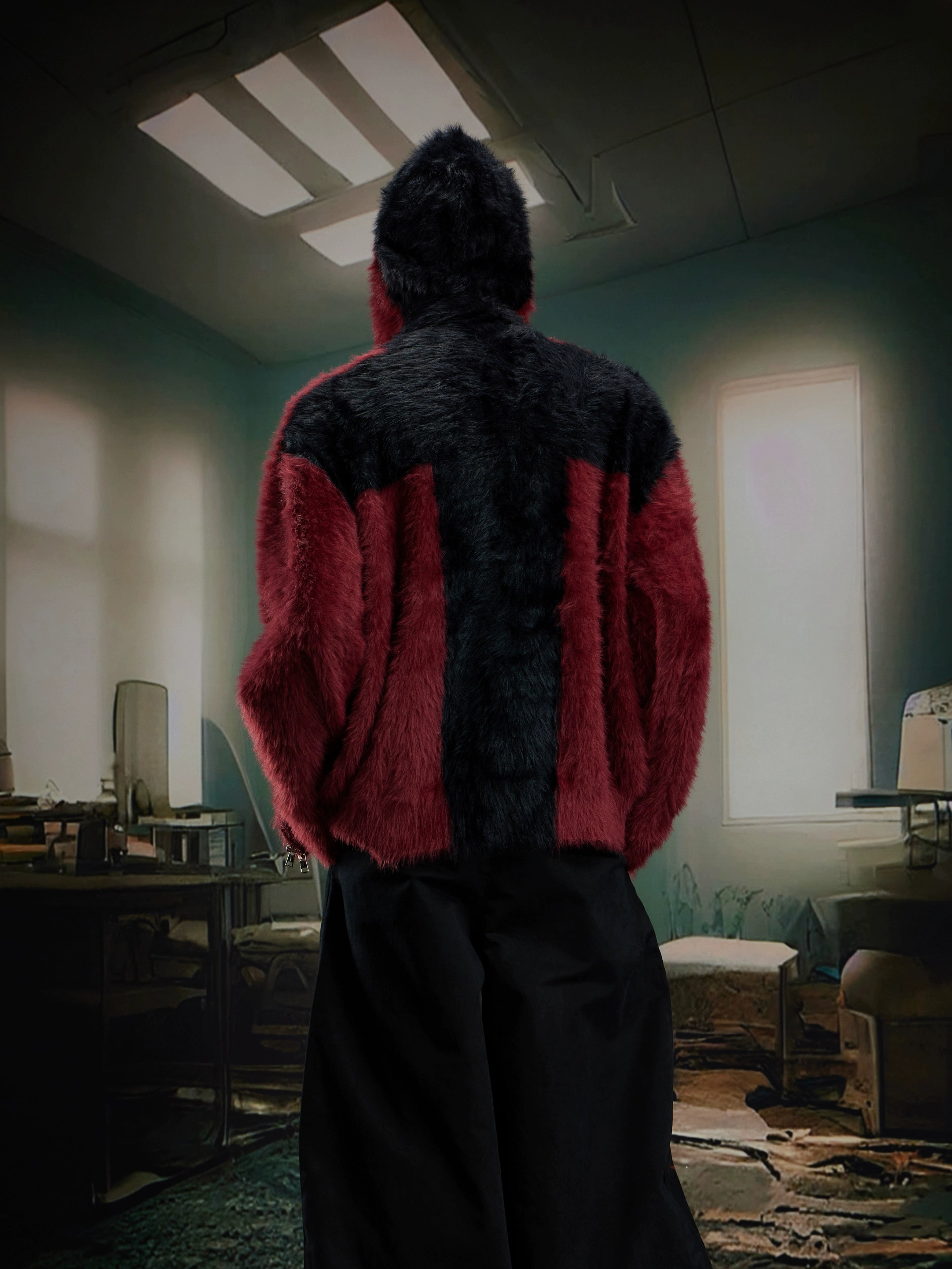 Heavyweight Mohair-Inspired Y2K Hooded Knit Cardigan