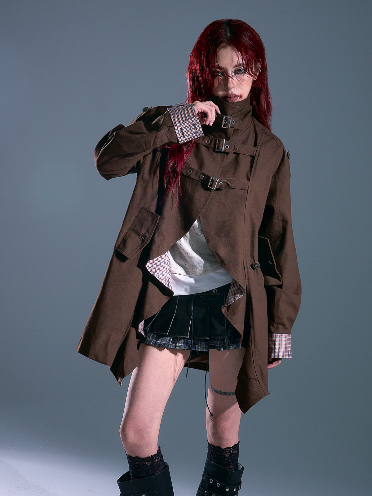 Vintage Plaid Contrast Lapel Long Coat