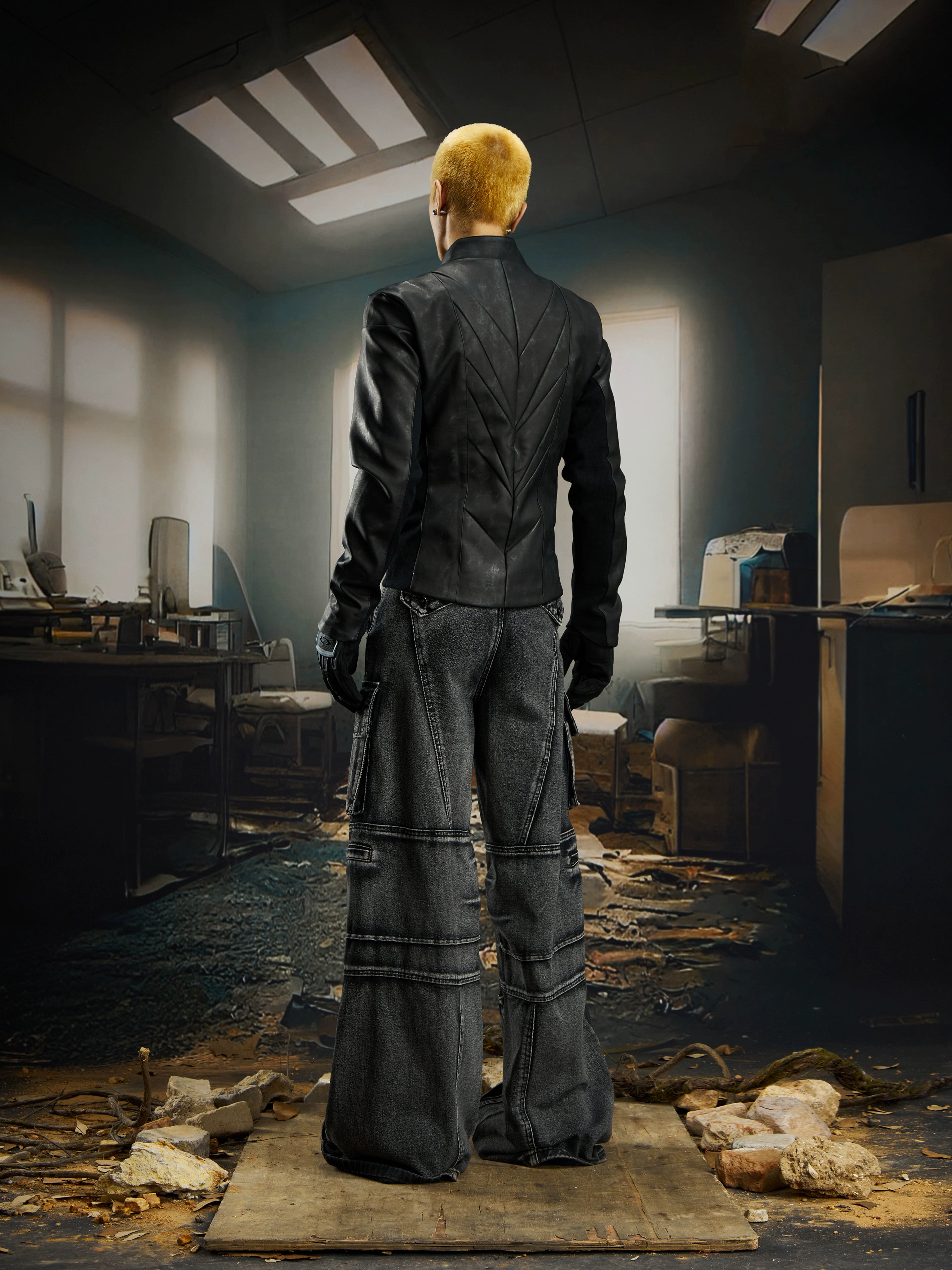 Futuristic Structured Short Leather Jacket