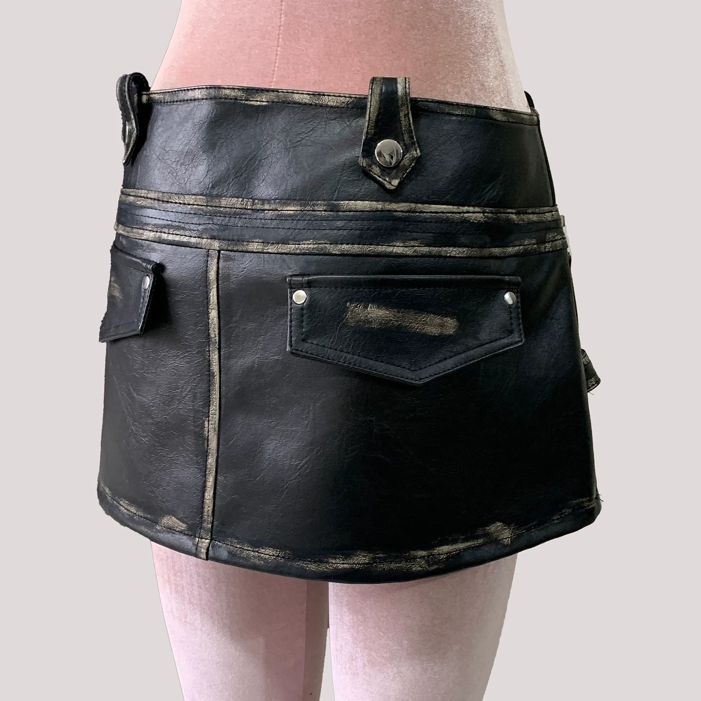 Sanhoostudio Distressed Asymmetric PU Leather Mini Skirt