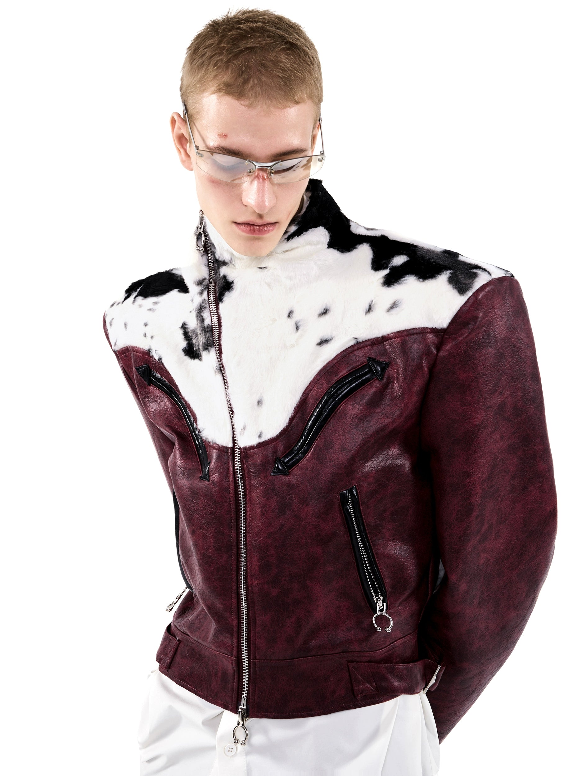 Cow Print Faux Fur Leather Jacket