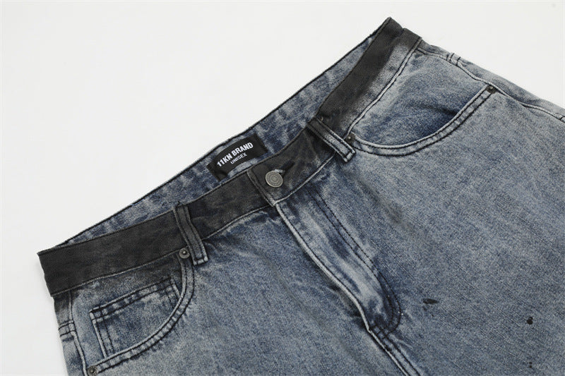 【25s Jul.】Gradient Scimitar Design Loose Wide-Leg Jeans