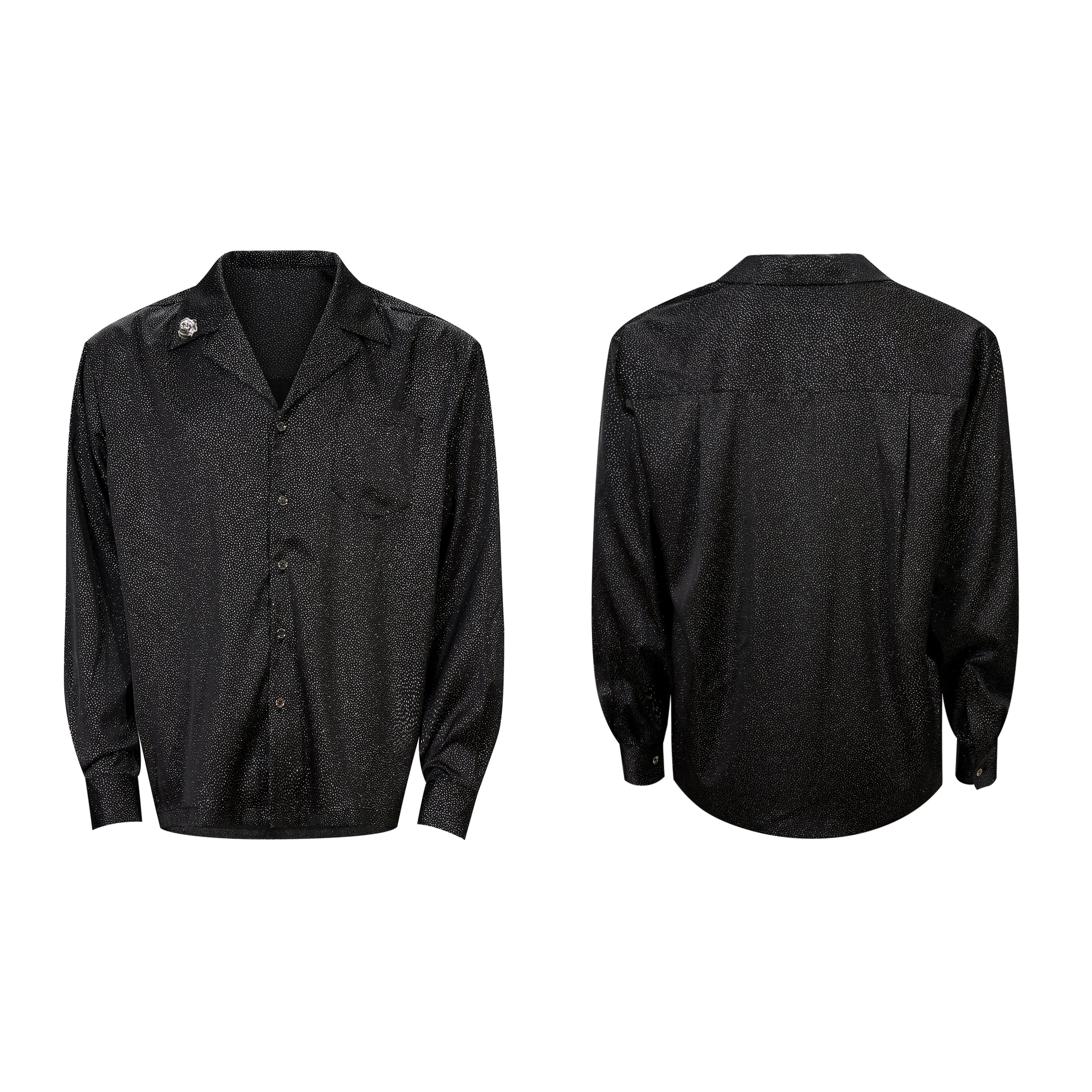 Luxury Rhinestone Rose Cuban Collar Shirt