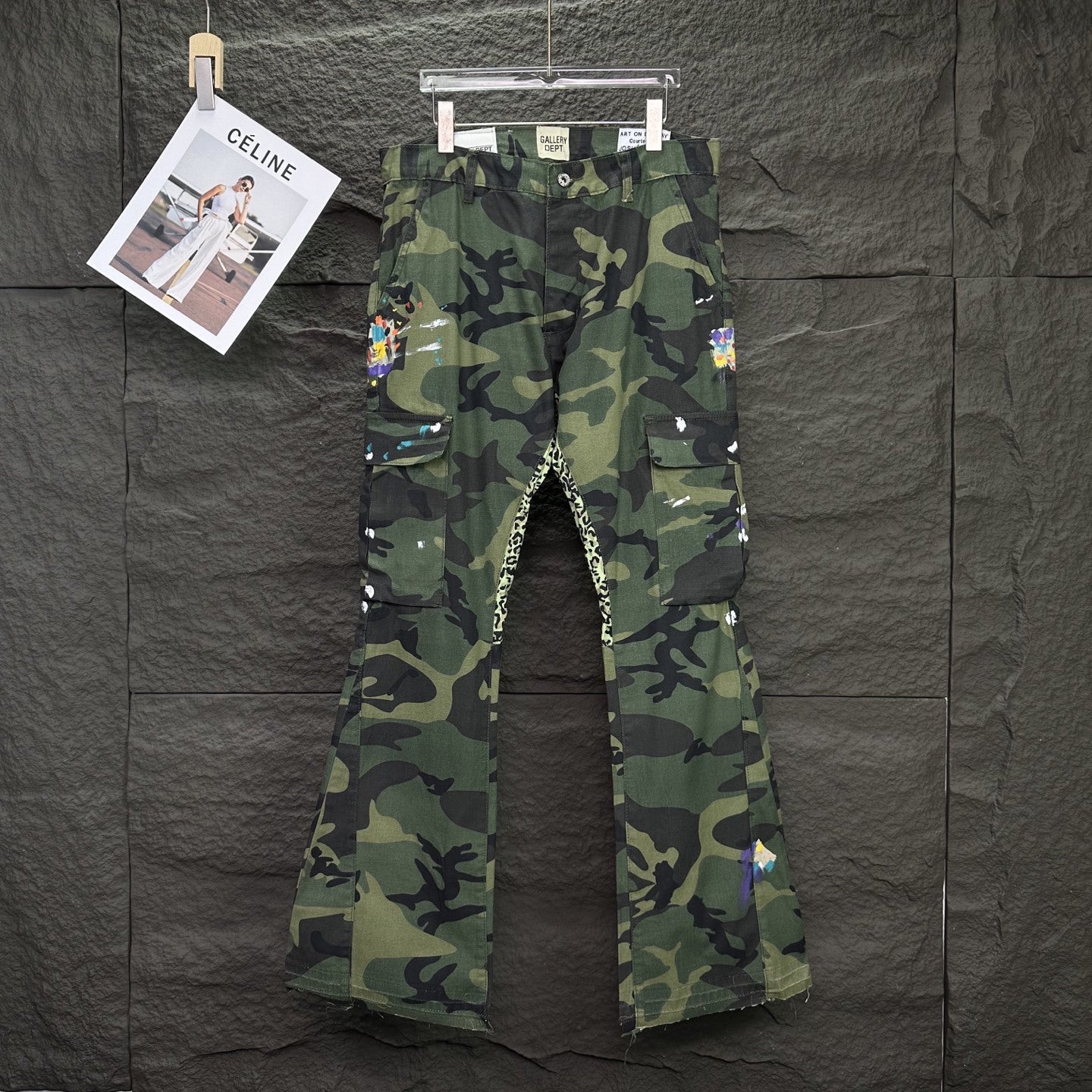 【25s Aug.】Hand-Painted Camouflage Patchwork Flared Cargo Jeans