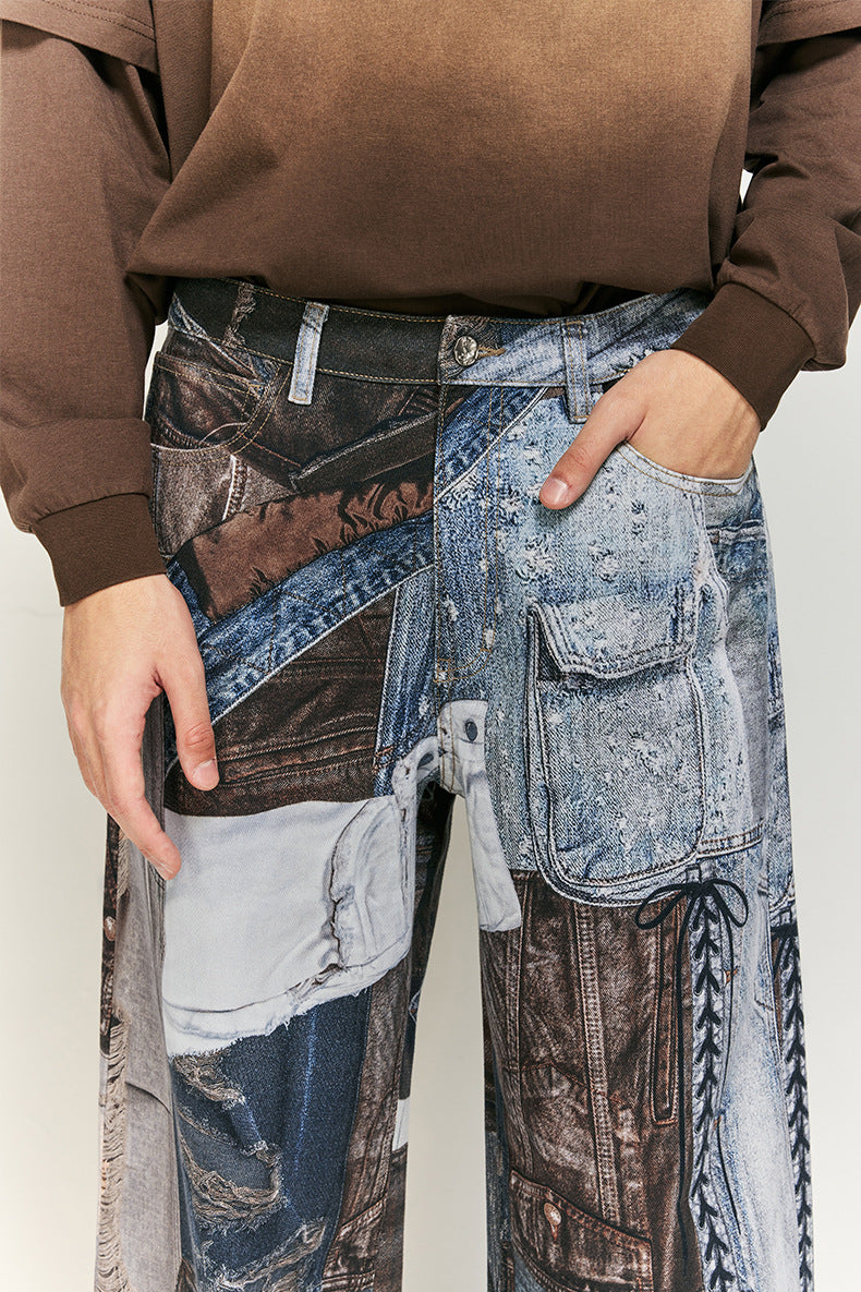 Digital Printed Patchwork Jeans