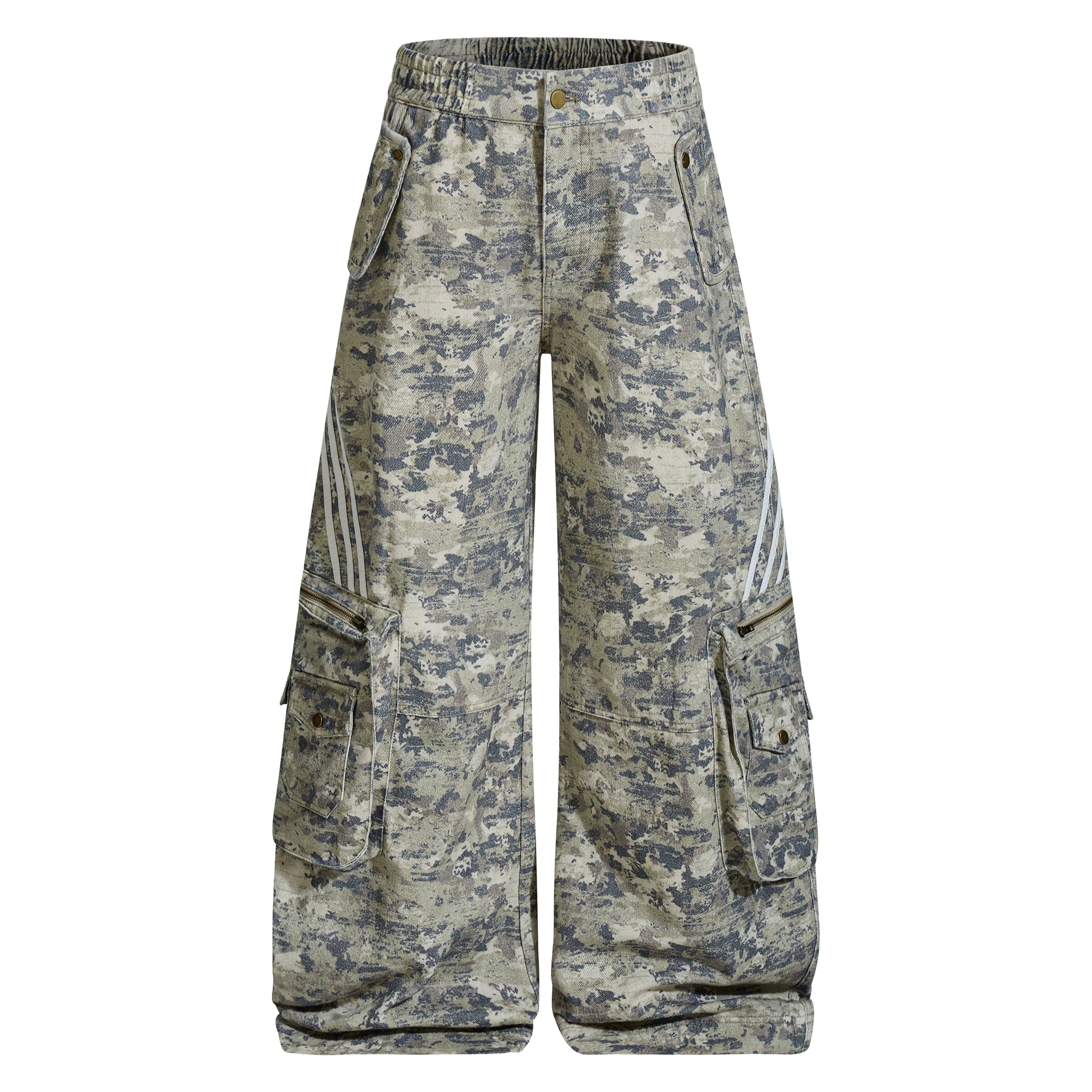 Vintage Striped Multi-Pocket Camo Cargo Pants
