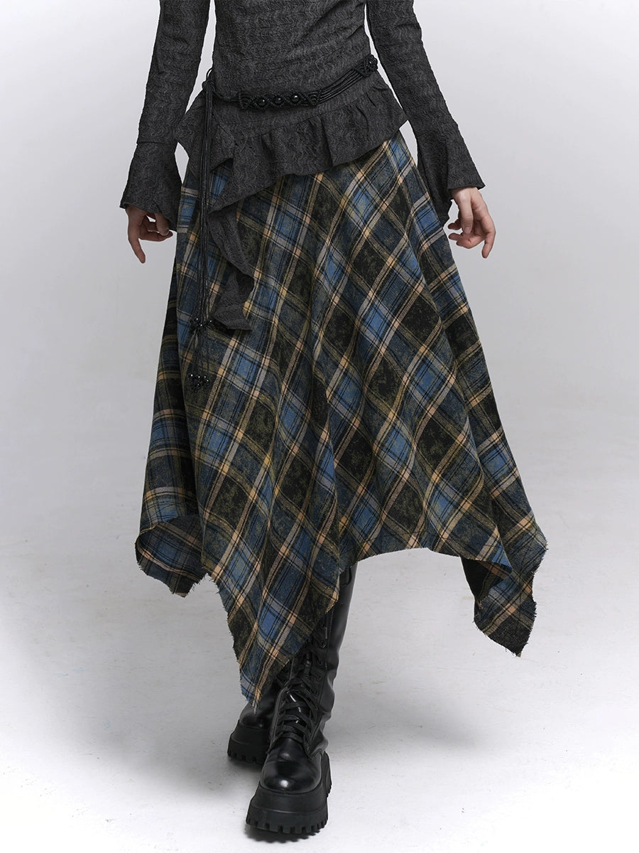 Blue Plaid A-Line Mini Skirt