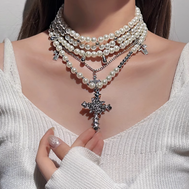 Double Layer Cross Choker Necklace