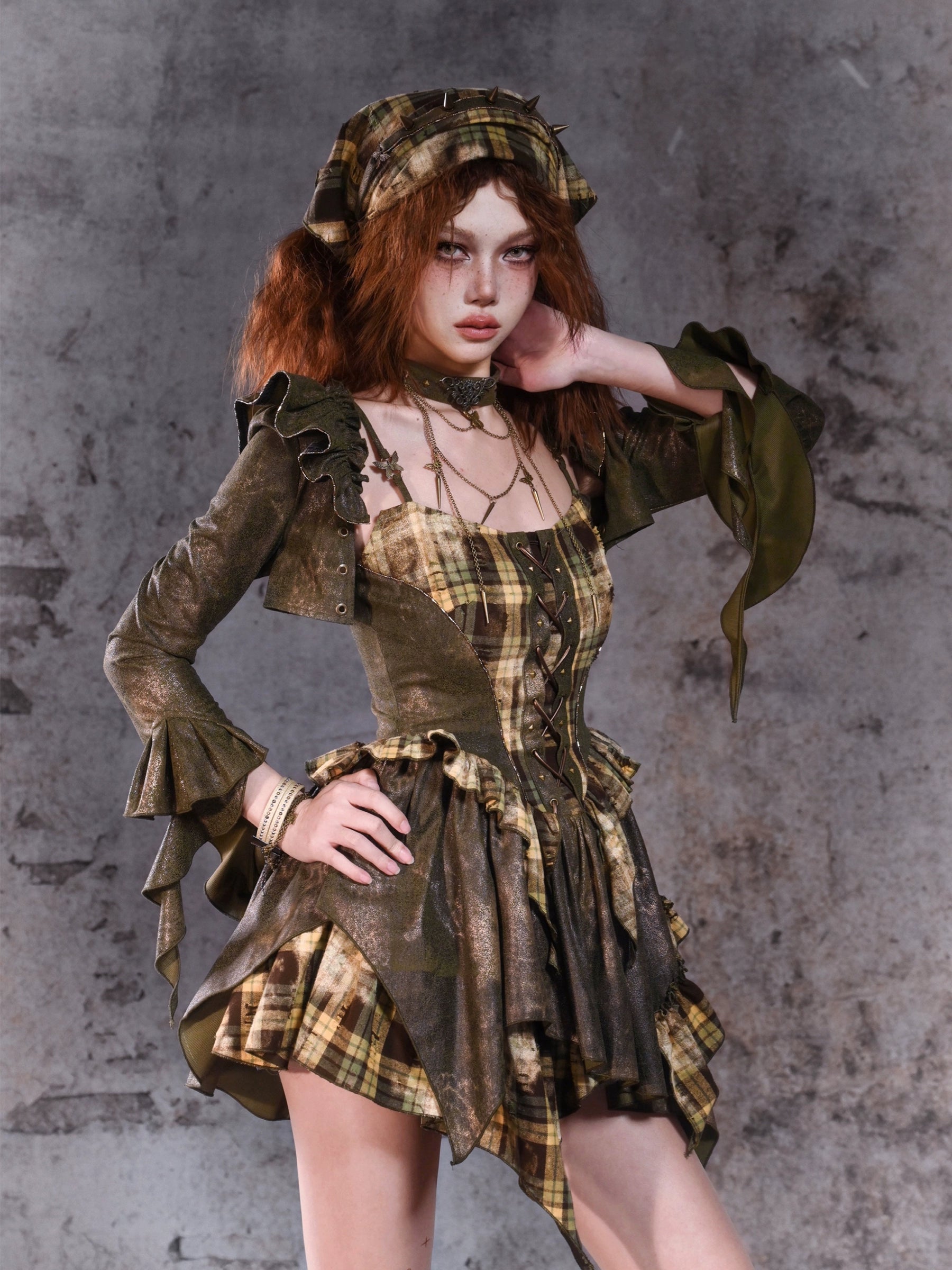 Plaid Ruffle Punk Short Jacket