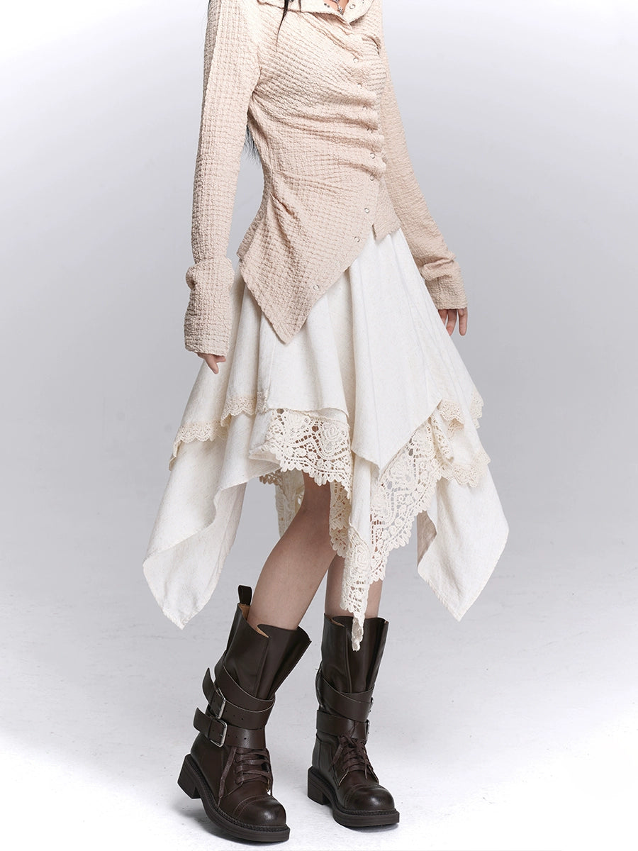 Artistic Irregular A-Line Apricot White Skirt