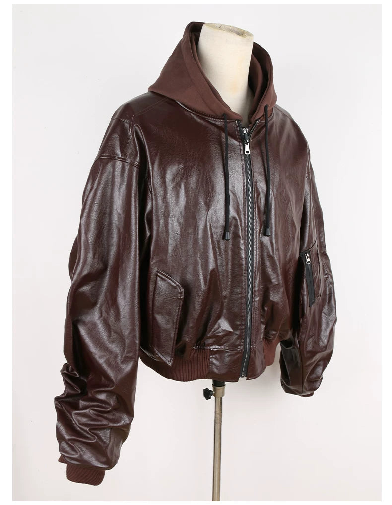 Sanhoostudio Layered Oversized PU Leather Jacket
